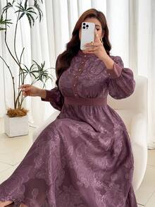 Modelyn Plus Size Elegant Commuter Floral Cut Dress - Purple - View 1