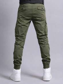 Manfinity Homme Men's Solid Color Cargo Pocket Casual Long Pants - Green - View 2