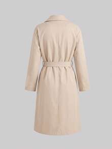 Tween Girl Casual Daily Fashion Button Long Sleeve Lapel Trench Coat - Apricot - View 2