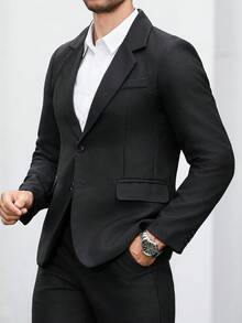 Manfinity Mode Men's Solid Color Casual Business Suit Set, Made Of Textured Fabric, Suitable For Daily Commute, Relaxed Work Environment Or Semi-Formal Occasions, Also An Ideal Gift For Boyfriend And Husband - Black - View 6