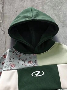 AXEPEAK 男士休閒運動學院風街頭賽車拼接拼色花卉長袖連帽衛衣 - 彩色 - 查看 3