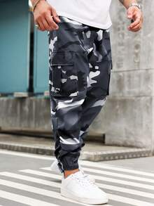 Manfinity Roughcore Plus Size Men's Streetwear Camo Print Denim Cargo Pants - Multicolor - View 3