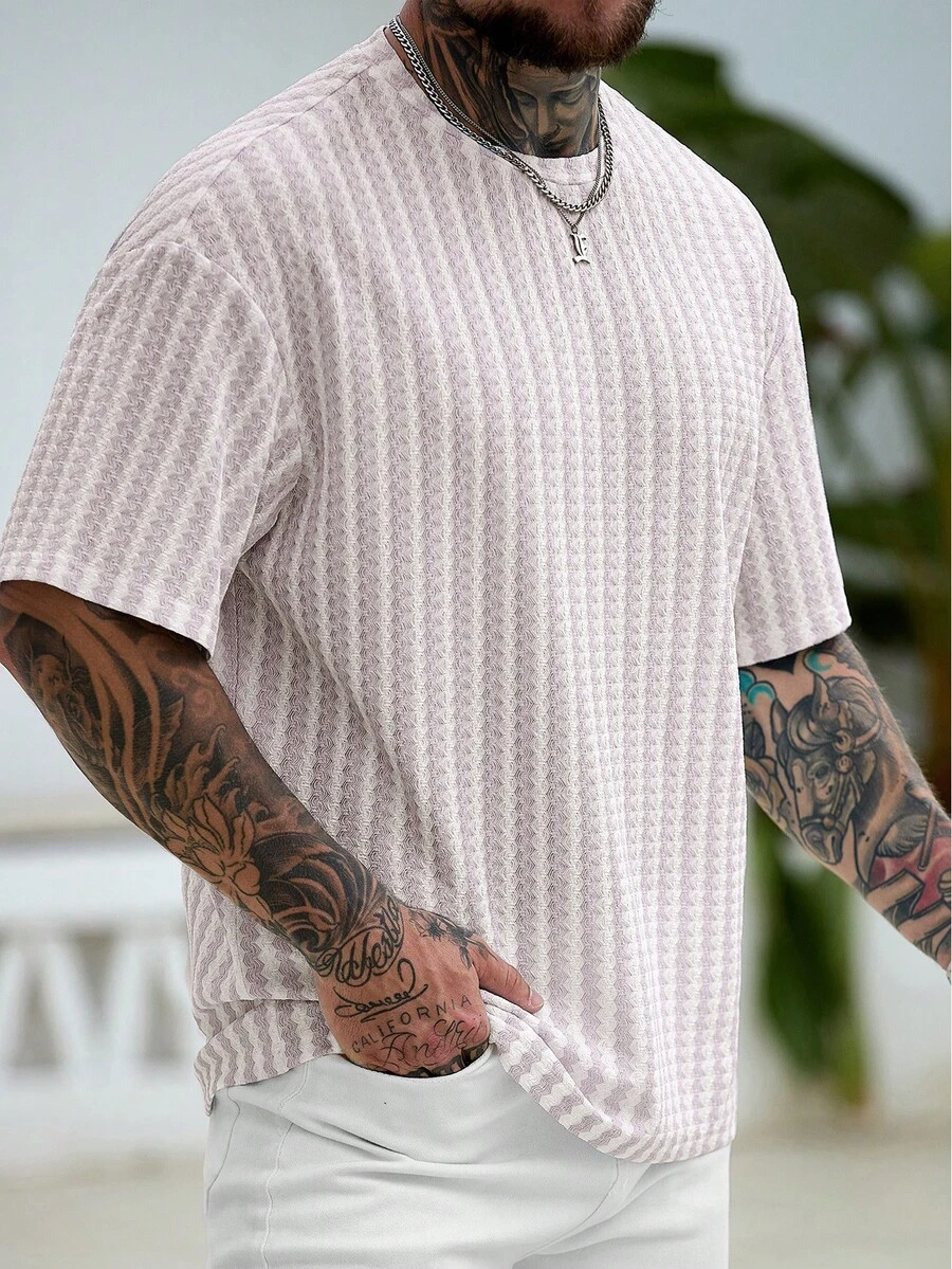 Manfinity CasualCool Men's Knitted T-Shirt, Multi-Color, World Cup Vacation - Mauve Purple - View 1