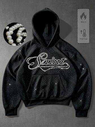 Street Life 2026 Automne/Hiver Nouveau Sweat-shirt à capuche pour hommes avec strass & perles lourdes, Sweat-shirt décontracté mode unisexe pour couple, Top Automne/Hiver