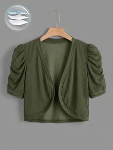 SHEIN Clasi 大尺碼花瓣袖前開襟短版夾克 - 軍綠色 - 查看 1