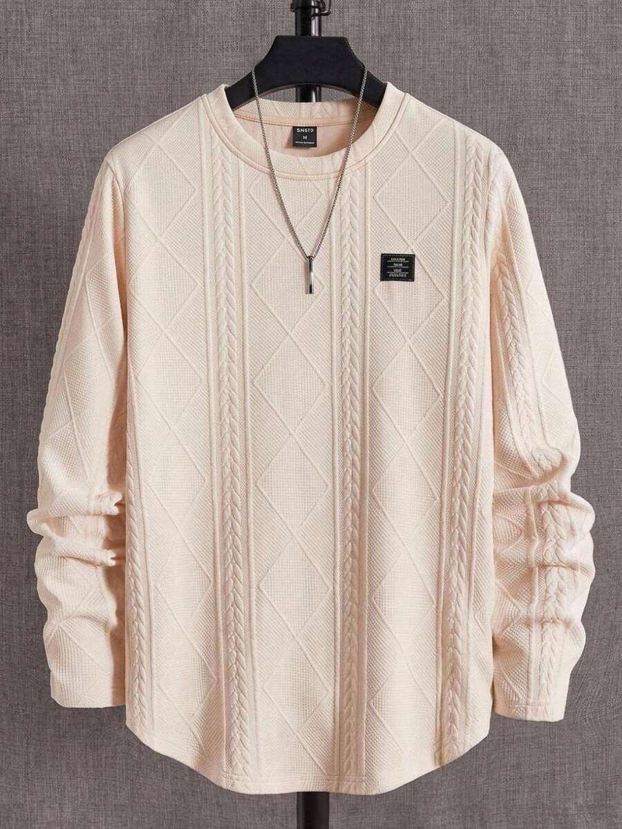 Manfinity RebelGame Men's Casual Crew Neck Long Sleeve Knit T-Shirt For Everyday Wear For Autumn For Winter For Gift For Husband Boyfriend Son Comfortable - Apricot - View 1