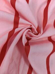 Vionelle Plus Size Pink Striped Bowknot Short Sleeve 2 Pieces Set - Pink - View 5