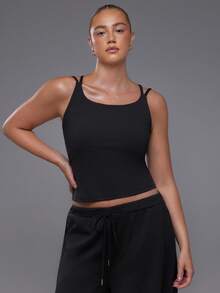 Voyena Plus Size Women Solid Color Casual Daily Wear Sports Camisole Tank Top - Black - View 6