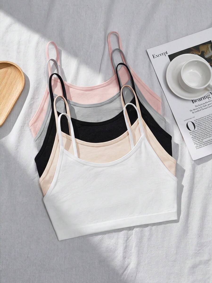 SHEIN 青少年女孩秋冬簡約舒適兒童學生成長期露背內衣背心 5件/組 - 彩色 - 查看 1