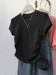 Resyla 夏季出遊上衣 女款收腰 T-shirt 3 件組 米色、摩卡棕、黑色 休閒百搭款 日常穿著 舒適棉混紡面料 - 彩色 - 查看 3