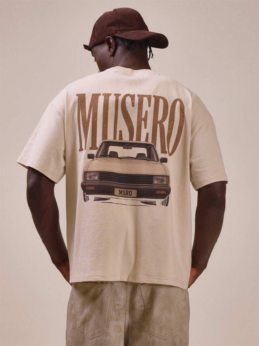 Oversized Graphic "Musero Mustang" Crew Neck Tshirt Spring Summer Essentials - White - View 1
