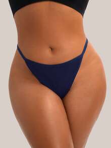 Barelissa 1pc Women's Plus Size Solid Color Casual Thong - Navy Blue - View 5
