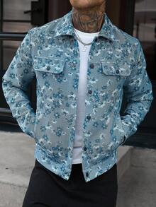 Manfinity CasualCool 男士休閒時尚緹花牛仔藍色夾克 - 藍色 - 查看 6