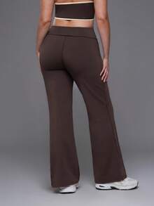 Voyena Women's Plus Size Side Stripe Daily Fitness Flare Leggings - Coffee Brown - View 2