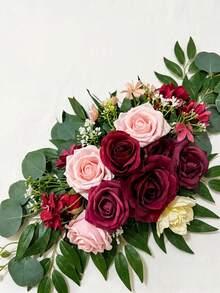2Pcs Artificial Burgundy Wedding Flowers Bouquet, Silk Arch Decoration For Welcome Board, Versatile Party Birthday Opening Ceremony Decor - Multicolor - View 4