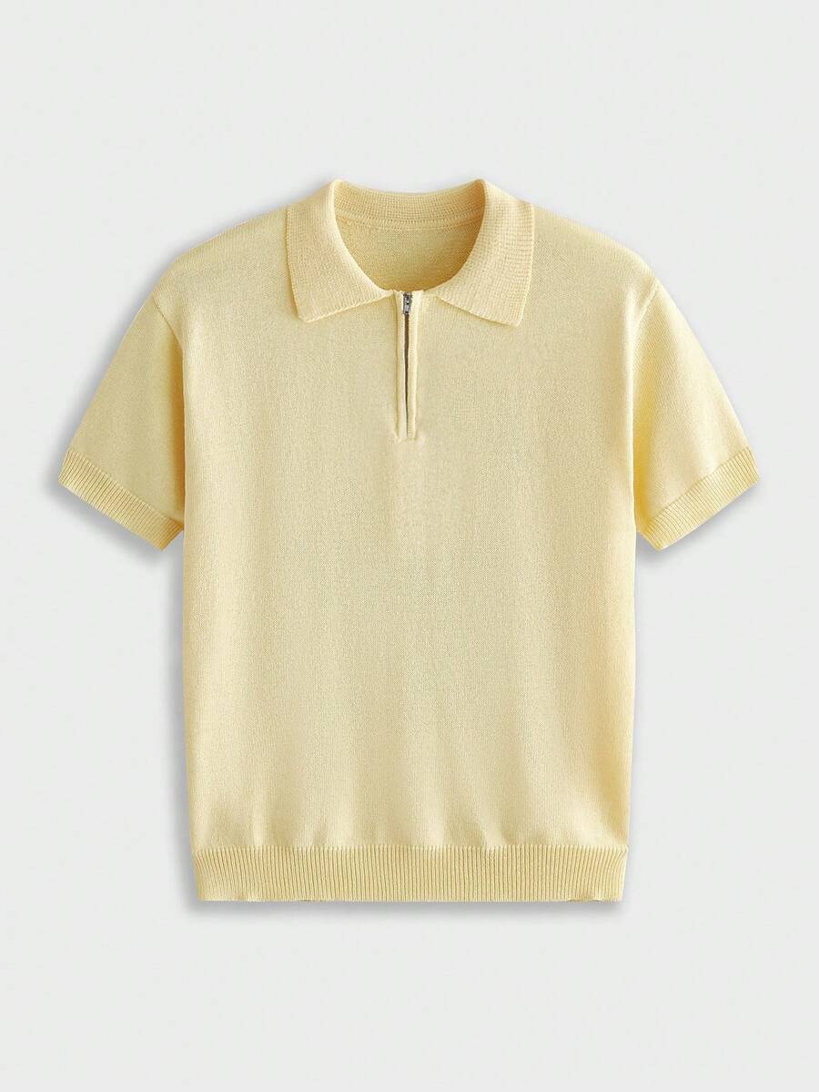 EASEVO Men's Plus Size Solid Color Short Sleeve Knit Top - Yellow - View 1