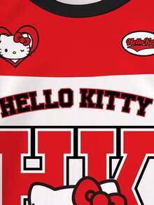 HELLO KITTY AND FRIENDS | SHEIN 少女圓領字母卡通印花休閒百搭短袖T恤 - 白色 - 查看 4