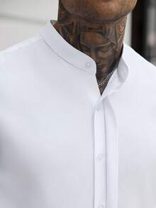 Manfinity CasualCool Men Spring And Autumn Casual Solid Color Shirt & Trousers, Fall Clothes, Formal - White - View 4
