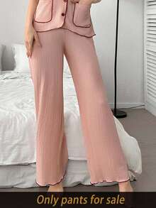 SHEIN Contrast Color Trim Jacquard Knit Women Lounge Pants - Pink - View 3
