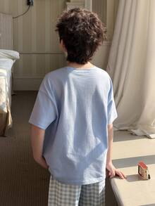 DAZY Tween Boy Summer Casual Comfortable Pocket Tee And Plaid Shorts Pajama Set Spring - Blue - View 8