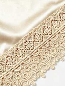RosyDaze Women's Elegant Commute Lace Patchwork Cowl Neck Blouse - Champagne - View 4