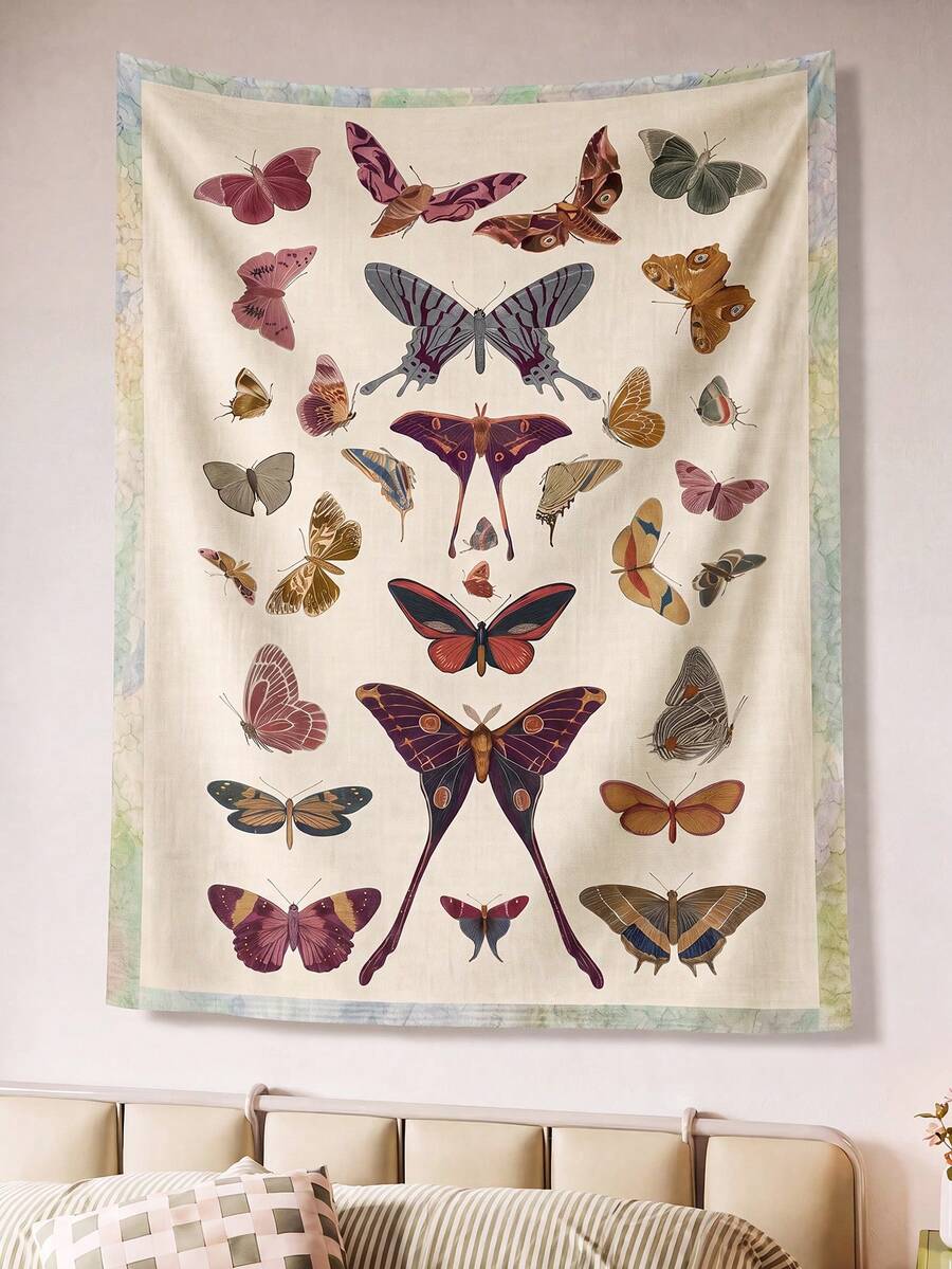 SHEIN 1 Piece, Butterfly Art Retro Printed Tapestry, Suitable For Living Room, Bedroom, Dormitory Decoration Home Atmosphere Decorative Tapestry - Multicolor - View 1
