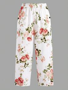 Linhara CURVE Versatile Premium Floral Print Plus Size Women's Pocket Trousers - Multicolor - View 3