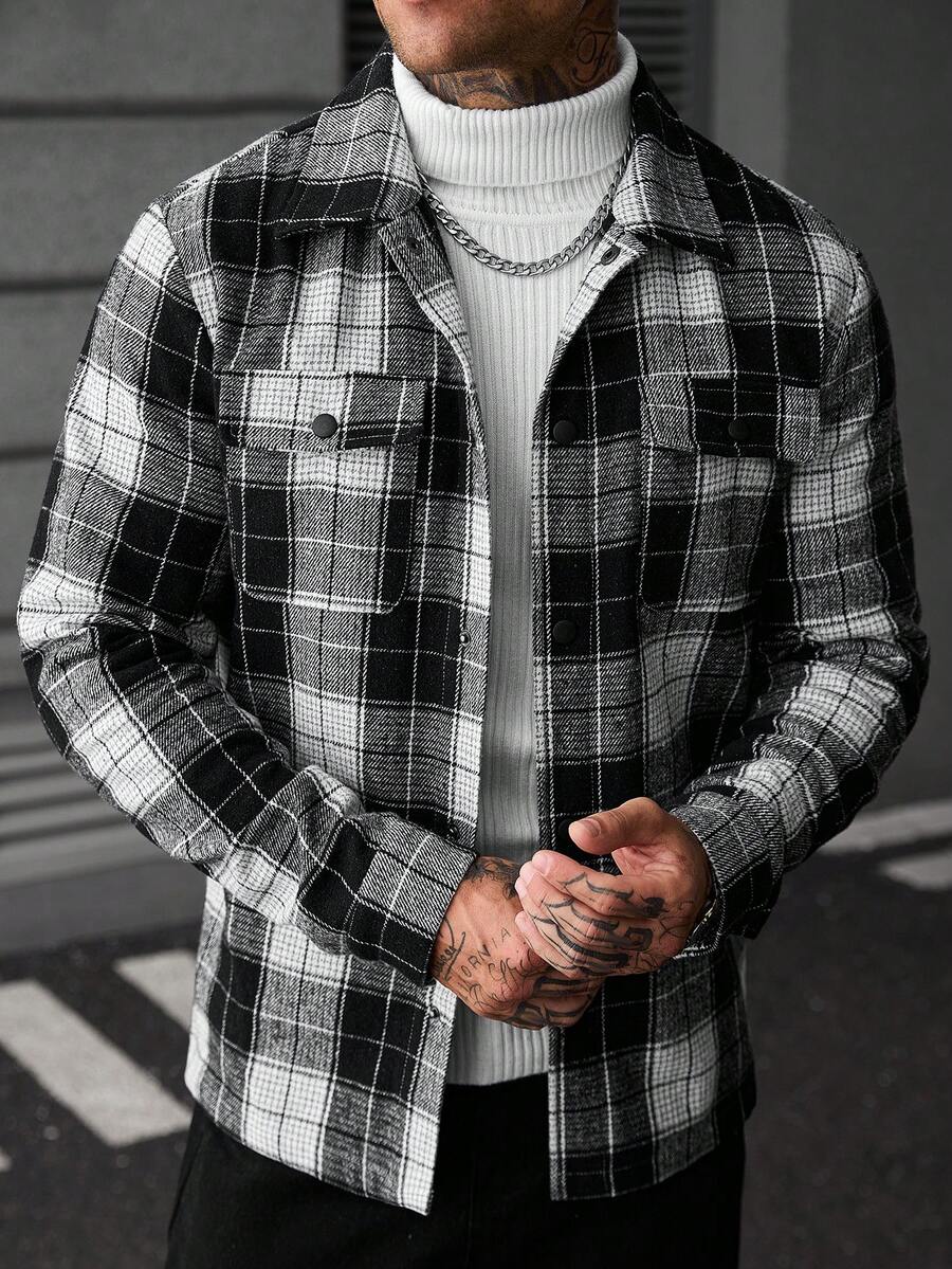 Manfinity Homme Men's Casual Fashion Black & White Plaid Versatile Elegant Wool - Black and White - View 1