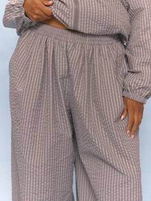 MUSERA Plus Size Striped Pants Vacation Holiday Elegant Girly Everyday Cute Soft Social Fall - Multicolor - View 5