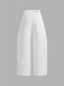 SWAVVY Pantalones casuales versátiles de unicolor con pierna curva para hombre - Blanco - Ver 4