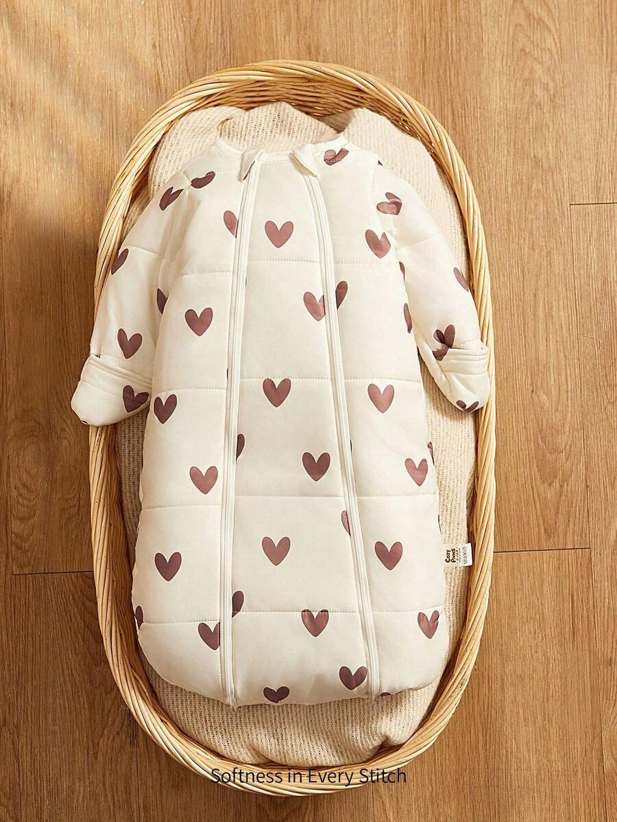 Cozy Pixies 1-Pack Of Thickened, Warm, Long-Sleeved Baby Sleeping Bag With Heart Print. - Multicolor - View 1