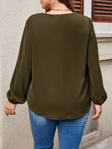 EMERY ROSE Plus Size Women's V-Neck Casual Versatile Daily Wear Blouse - Army Green - View 2