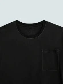 Modcrash Hombres talla grande Camiseta de hombros caídos con puntada - Negro - Ver 8