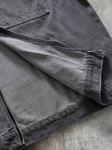 AXEPEAK Men's Washed Premium Grey Zip-Up Jacket - Grey - View 6