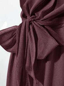 SHEIN Clasi 女款夏季純色百褶上衣與寬腿褲套裝 - 中紫紅色 - 查看 4