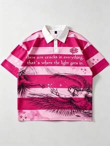 ROMWE MEN Prep 2026 男士休閒短袖 Polo T恤，學院風印花條紋上衣 - 彩色 - 查看 6