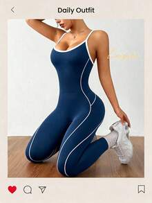 Dewbera Dewbera Seamless Backless Fitted Sports Jumpsuit - Teal Blue - View 3