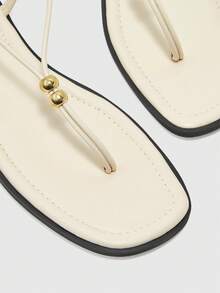 CUCCOO BIZCHIC Ladies Spring And Summer Models, Gold Bead Decoration, Knotted Thin Straps, Toes, Flat Bottom, Casual Daily, Apricot Sandals. - Apricot - View 5