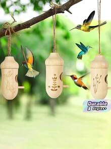 Hummingbird House – Wooden Outdoor Birdhouse With Hanging Rope, Gardening Gift - Brown - View 1