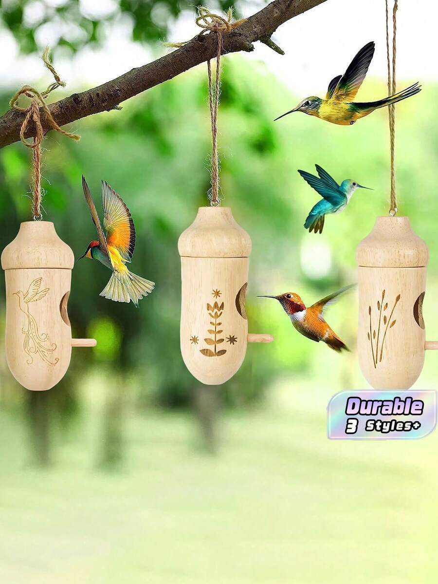 Hummingbird House – Wooden Outdoor Birdhouse With Hanging Rope, Gardening Gift - Brown - View 1