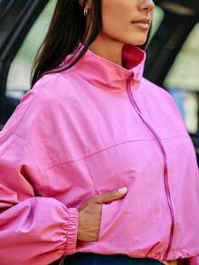 Levarali Women's Plus Size Long Sleeve Zip Front Casual Sports Jacket Fall - Hot Pink - View 2