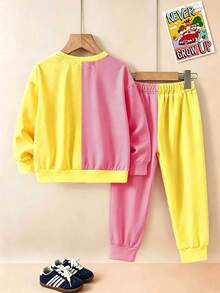 SpongeBob SquarePants | SHEIN 男嬰卡通印花圓領運動衫與慢跑褲兩件套，可愛休閒風 - 白色 - 查看 2