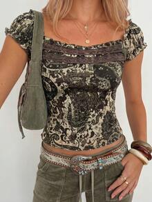 Sundraya Women's Floral Print Slim Fit Versatile Daily Wear Top - Multicolor - View 2