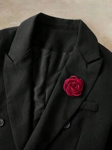 HIMLAND 男士優雅高貴3D花卉裝飾鈕扣長袖夾克與長褲套裝，黑色夏季婚禮正式西裝套裝 - 黑色 - 查看 8