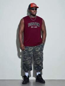 Modcrash Men's Minimalist Printed Sleeveless Tank Top, Suitable For Everyday Wear - Burgundy - View 5