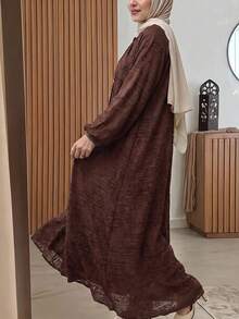 Solavon Women's Elegant Solid Color Cut-Out Long Dress - Coffee Brown - View 3