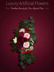 2Pcs Artificial Burgundy Wedding Flowers Bouquet, Silk Arch Decoration For Welcome Board, Versatile Party Birthday Opening Ceremony Decor - Multicolor - View 6