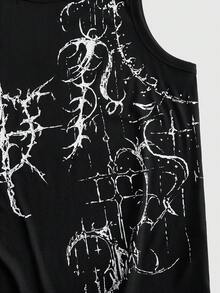 ROMWE MEN Street Life Men's Gothic Pattern Crew Neck Casual Daily Top - Black - View 4