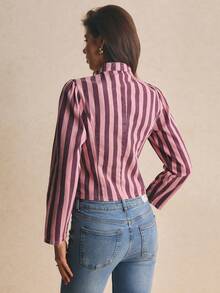 Poéselle Women's Street Fashion Striped Frog Button Long Sleeve Denim Top - Multicolor - View 2