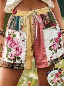 EMERY ROSE Pantalones cortos impresos minimalistas de vacaciones para mujer - Multicolor - Ver 1